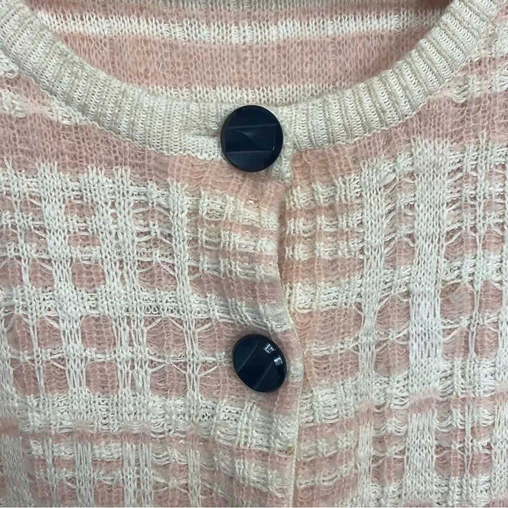 Anthropologie‎ Knitted & Knotted Pink Plaid Cardigan Wool Alpaca Large Grandmaw